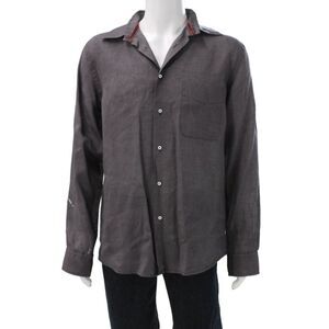 Europann Men's Gray Linen Dress Shirt Long Sleeve Button-Up Collared Size 3